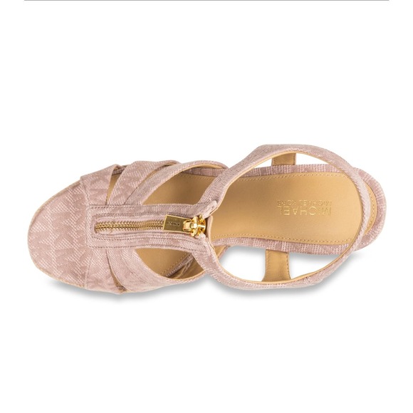 MICHAEL KORS PINK WEDGE SANDAL BERKLEY LOGO JACQUARD IN SOFT PINK SIZE 10 - Picture 9 of 15